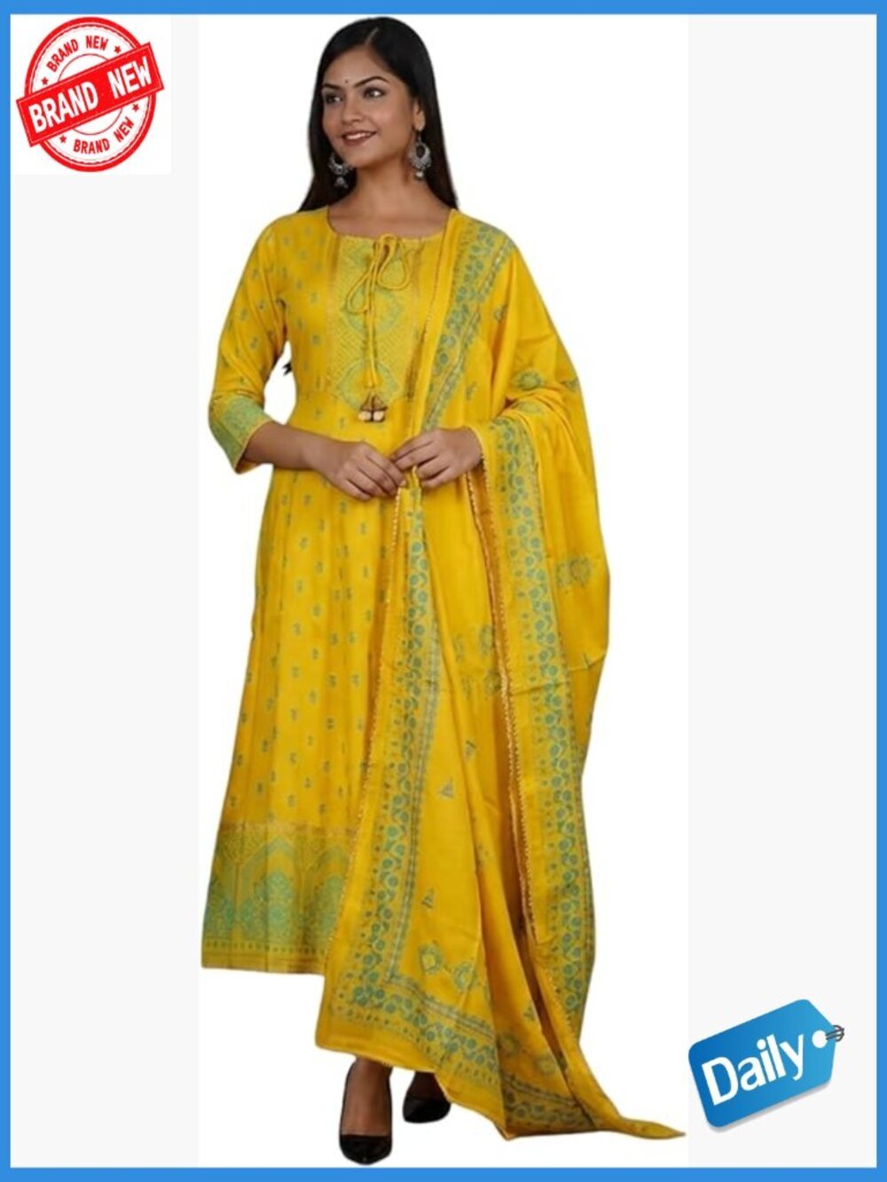 Women's 3-Piece Rayon Anarkali Kurta Set with Dupatta Floral Tunic Outfit